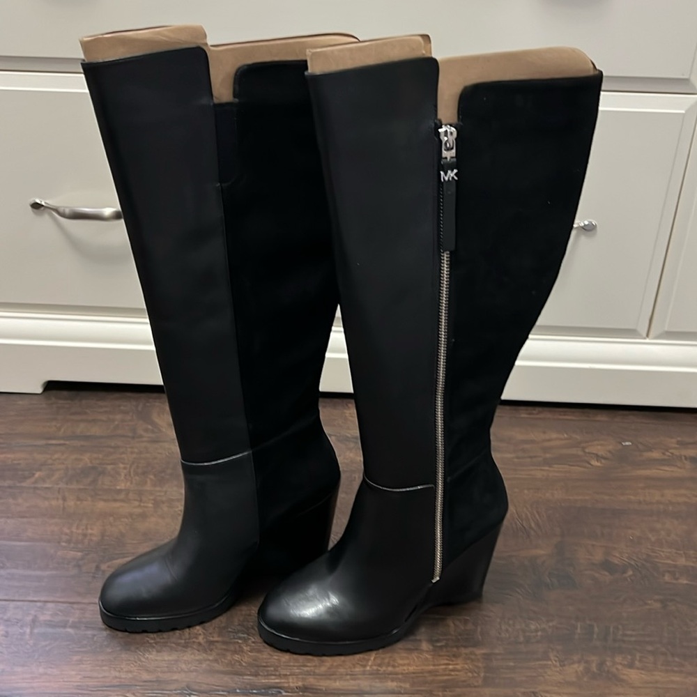 Michael Kors NWT black leather and suede knee high boot